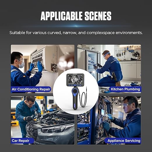 4-Way 360° Articulating Borescope with 6 Light, Endoscope Camera with 6.2mm Probe, 8X Zoom 5.0FT Semi-Rigid Cable Inspection Camera for Automotive Engine Pipe HVAC