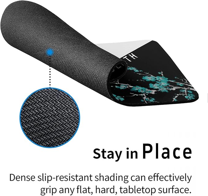 Cherry Blossoms Patterns Desk Mat, Large Gaming Mouse Pad Non-Slip Rubber Base with Stitched Edges, Waterproof Protection for PC Laptop Home Office Desk Decor (8x9in)