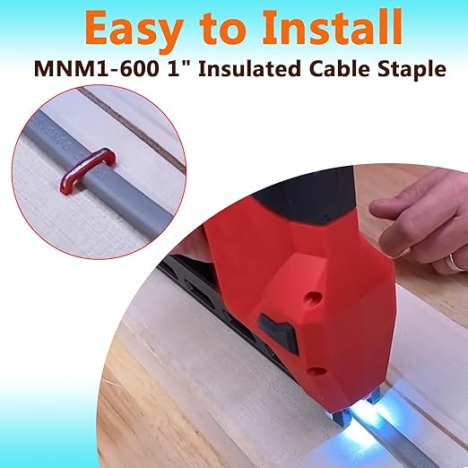 1" Insulated Cable Staples MNM1-600 fit Milwauke Cable Stapler Gun M12 2448-20 for to Wood Surfaces - Fit Milwauke Staples 600 per Box (Cable Staples-600)