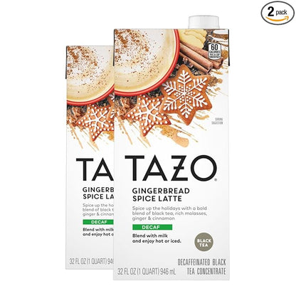 TAZO Decaf Gingerbread Spice Latte Tea Concentrate, 32 Fl Oz Carton (Pack of 2)