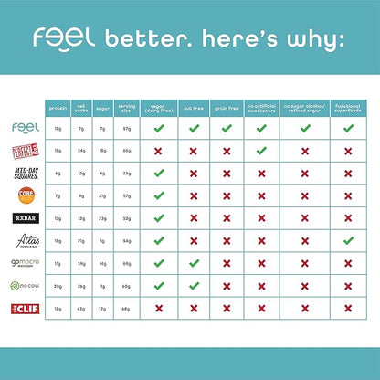 Feel Vegan Protein Bars | Vanilla Spice | Keto | Gluten Free | Organic | Kava | 15g Protein | Low Carb | Dairy Free | Grain Free | Soy Free | Nut Free | Low Sugar | Non GMO - 10 Pack
