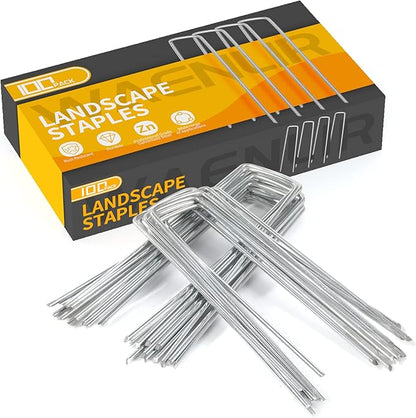 WAENLIR 6 inch 100 Pack Garden Staples Galvanized Landscape Stakes, Heavy Duty Fence Stakes Sod Pins for Securing Weed Fabric Barrier,Ground Cover, Artificial Turf,Dog Fence