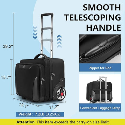MATEIN Rolling Briefcase for Men, Large Rolling Laptop Bag with Big Wheels Fits 17.3 Inch Notebook for Travel Office Work, Water Resistant Roller Computer Case College Teacher Luggage Suitcase, Black