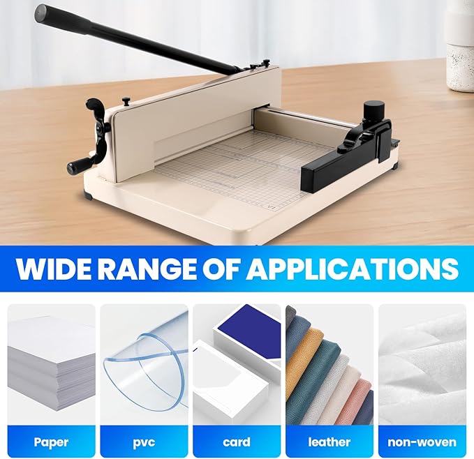 Paper Cutter Heavy Duty, 12 inch A4 Guillotine Paper Cutter, 500 Sheet Solid Capacity Steel Structure Paper Trimmer, Double Safety Protection for Cutting Paper, Leather, Cardboard, Polyester