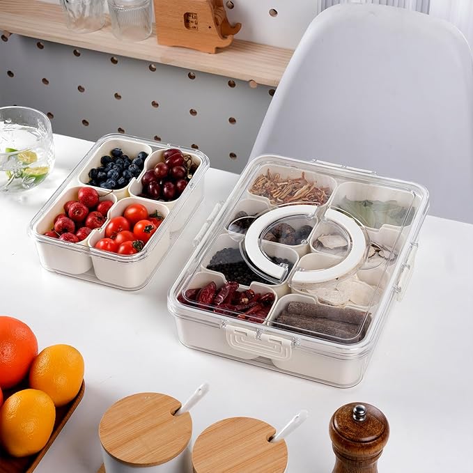 Snack Box Container, Divided Serving Tray with Lid, 4 Compartments