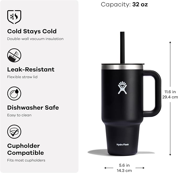 Hydro Flask 32 Oz Travel Tumbler with Handle, Lid and Straw - Insulated Stainless Steel in 32 Oz White
