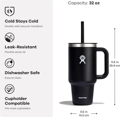 Hydro Flask 32 Oz Travel Tumbler with Handle, Lid and Straw - Insulated Stainless Steel in 32 Oz White