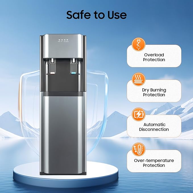 Bottom Loading Water Cooler, Hot & Cold Water Dispenser for 5 Gallon Bottles, Standing Water Coolers for Homes, Kitchens, Offices, Dorms (Dark Gray)
