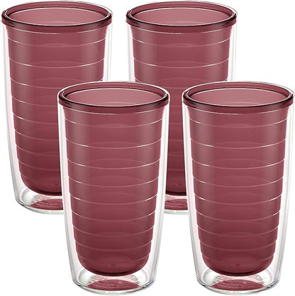 Tervis Clear & Colorful Tabletop Made in USA Double Walled Insulated Tumbler Travel Cup Keeps Drinks Cold & Hot, 16oz - 4pk, Elderberry Wild