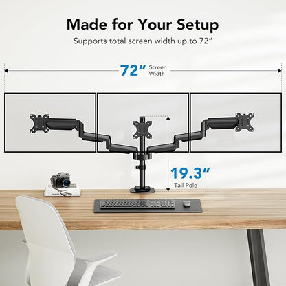 HUANUO Triple Monitor Mount for 13-27 inch Computer Screens, 3 Monitor Desk Mount with Arm Holds 17.6lbs, Triple Monitors Stand with Tilt, Swivel, Rotation, VESA 75x75, 100x100mm