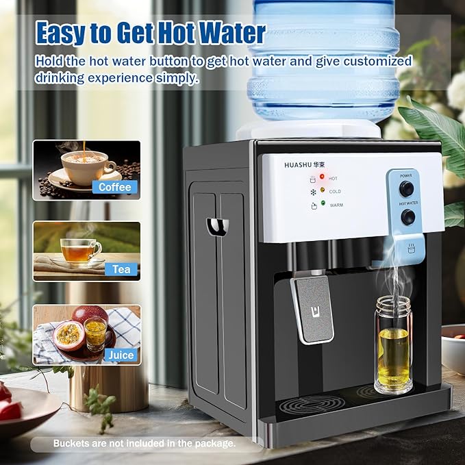 Water Dispenser Top Loading Countertop Water Cooler Dispenser with 3 Temperature Settings Desktop Electric Hot and Cold Dispensers for Home, Office, Dormitory (European White)