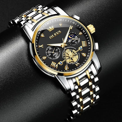 OLEVS Men Silver Watches,Men's Stainless Steel Chronograph Watch,Man Analog Quartz Big Face Male Watches Luxury Waterproof Roman Numeral Dress Diamond Relojes para Hombre