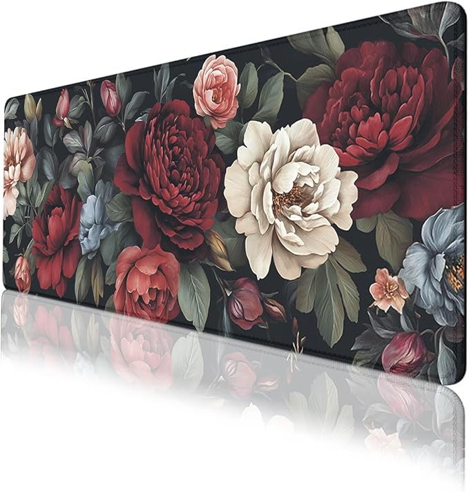 Vintage Roses Desk Mat Vintage Romantic Floral Botanical XL Mouse Pad Large Mousepad Extended Laptop Keyboard Mat Gaming Desk Pad Mouse Mat 31.5"x11.8"