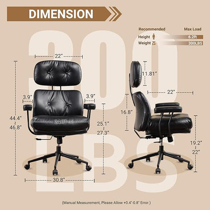 Ergonomic High Back Office Chair, PU Leather Home Office Desk Chairs with Wheels, Lumbar Support Swivel Computer Chair with Rocking Function, Black