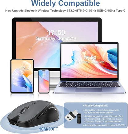 Mouse for MacBook Wireless Bluetooth Mouse Laptop MacBook Air Mac Pro Rechargeable Silent PC iPad Optical Mouse with Jiggler Dual Mode Switch Bluetooth 5.2/3.0 and 2.4GHz USB Type-C Receiver Purple