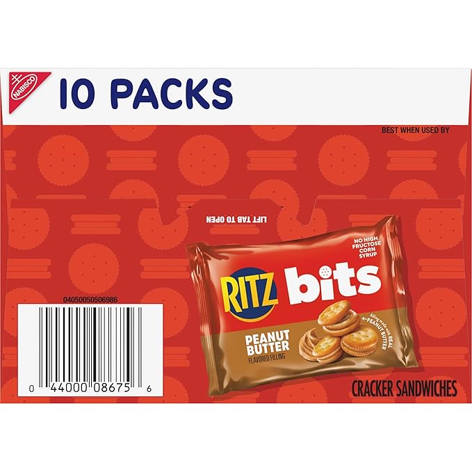RITZ Bits Peanut Butter Sandwich Crackers, Bulk Lunch Snacks, 40 Snack Packs (4 Boxes)