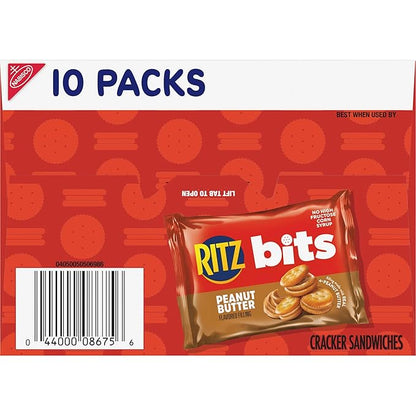RITZ Bits Peanut Butter Sandwich Crackers, Bulk Lunch Snacks, 40 Snack Packs (4 Boxes)