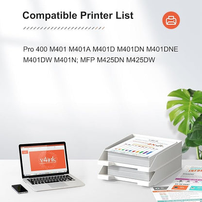 v4ink 4PK Compatible Toner Cartridge Replacement for HP 80A CF280A Toner Cartridge Black for use in HP Pro 400 M401N M401DN M401DNE M401DW Printer, HP LJ Pro 400 MFP M425DN M425DW Printer