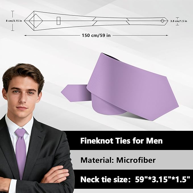 Fineknot Black Ties for Men, Formal Neckties for Men, Solid Color Mens Ties for Business, Wedding, Party, Mens Neck Tie