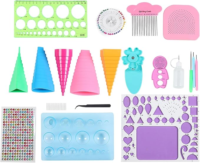 SparkFeng Handmade Paper Quilling Tool Kit, DIY Paper Craft Rolling Kit with Tweezers Beads Needle and Templates, Filigree Paper Craft Accessories for Card Making Scrapbooking Decoration