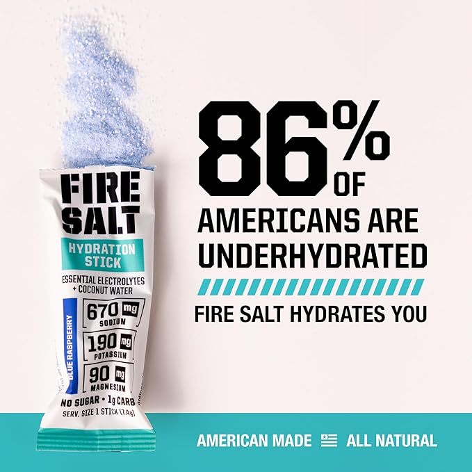 Fire Science Fire Salt Hydration Sticks, Electrolytes & Coconut Water, Hydration Drink Mix with Magnesium, Potassium & Sodium, Zero Sugar, Single Serve On The Go Packs, Berry Flavor, 32 Count