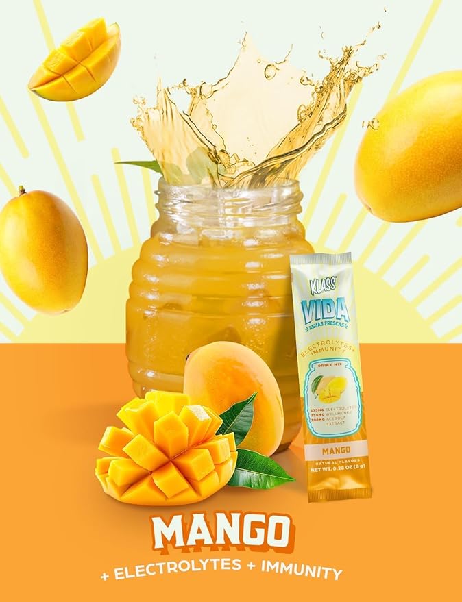 Hydration + Immunity Electrolyte Drink Mix – Mango Agua Fresca Flavor | Sugar-Free Powder with Wellmune®, Acerola, Coconut Water & Minerals | 15 Single-Serve Stick Packs, Natural Flavor