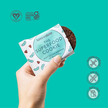 Love + Chew Superfood Soft Baked MINI Cookies, Mint Cacao Brownie Flavor, Plant Based Cookie Made With Almonds & Dark Chocolate for Kids and Adults, Vegan Snacks, Gluten Free, Paleo, Non GMO, 18 Pack