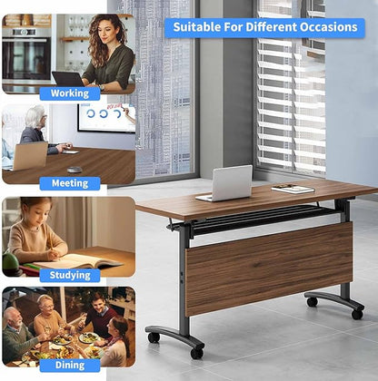 Conference Room Tables,70" Folding Conference Tables/Podcast Tables for 8-10 People,Modern Office Seminar Table,Mobile Meeting Table for Office Modular Training Tabless (Walnut, 4 Pack)