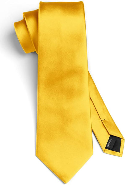 HISDERN Mens Solid Color Ties Formal Satin Necktie and Pocket Square Set Classic Wedding Business Tie & Handkerchief