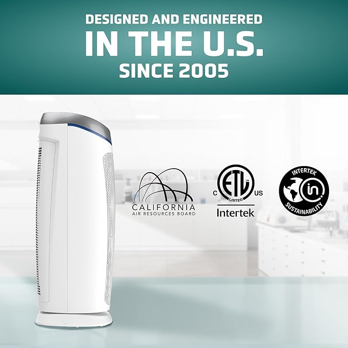 GermGuardian Air Purifier with Genuine HEPA 13 Pet Pure Filter, Removes 99.97% of Pollutants, Covers Large Rooms up to 915 Sq. ft. in 1 Hour, UV-C Light Helps Reduce Germs, 28", White, AC5250WPT