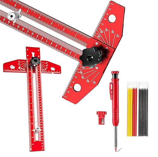 NORTOOLS Woodworking Scriber Marking Line Ruler,Adjustable Aluminum Alloy Sliding T-Square Ruler,Precision Line Scriber Measuring Tool with Angle Adjustment Scale for Engineering and Carpenter Work