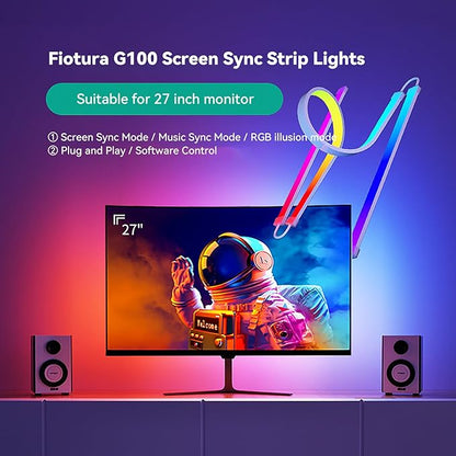 Monitor LED Backlights for PC & Mac, LED Strip Lights That Sync with Screen Color or Music, Computer Light Bar Behind Monitor, LEDs for Desk Gaming, USB Port, Software Control, G100 (27 in)