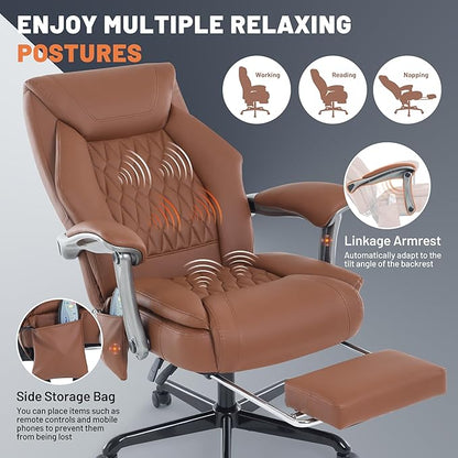 Massage Office Chair with Heating Function & Footrest, 6-Point Vibration, Ergonomic Executive Reclining Desk Chair with Padded Seat for Relaxation, Comfort & Stress Relief