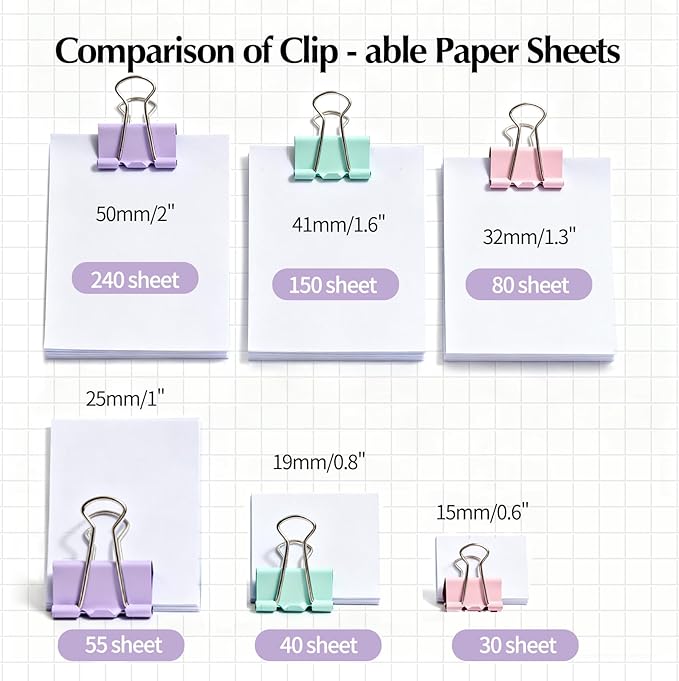 Binder Clips Assorted Sizes, 60 pcs, Morandi Colors, Durable Metal Binder Clips for Office, Cute Desk Supplies for Teachers Student