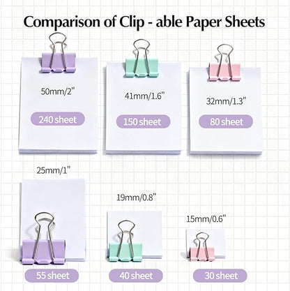 Binder Clips Assorted Sizes, 60 pcs, Morandi Colors, Durable Metal Binder Clips for Office, Cute Desk Supplies for Teachers Student