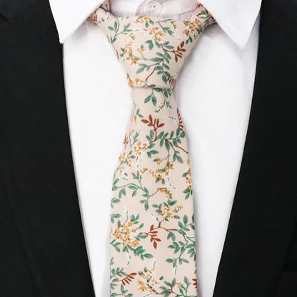 Cotton Floral Ties for Men 2.76" Men's Skinny Tie Linen Flower Printed Neck Tie for Wedding Dating Party