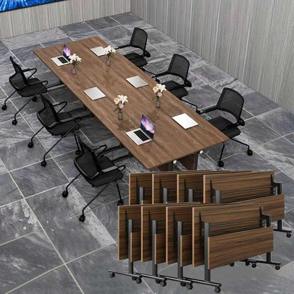 Conference Table Folding Conference Room Tables, Modern Mobile Meeting Training Table with Silent Wheels, Foldable Seminar Table for Offices, Classrooms, Libraries (8, Walnut, 55.1in)
