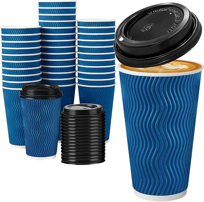 Disposable Coffee Cups with Lids 16 oz, To Go Paper Coffee Cups with Lids, Insulated Paper Cups for Hot or Cold Beverages (Navy, 50Pack)