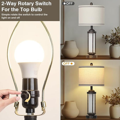 27" Industrial Farmhouse Table Lamp, Vintage Rustic Beside Lamp with USB A+C Charging Ports & AC Outlet, Modern Single Table Lamp with Frosted Glass Night Light for Bedrooms Nightstand Bronze