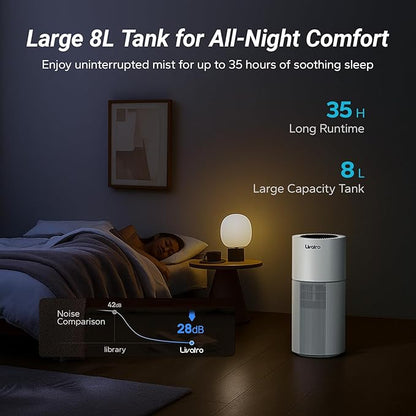 Smart Evaporative Humidifier for Whole House with Filter Separation and Auto Drying Technology, Invisible Mist for Better Sleep, 8L Easy Top Fill Tank, Humidifiers for Bedroom, Humidifiers for Baby