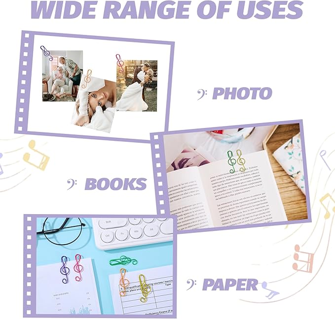 SUMAJU 150 Pcs Music Paper Clips, Music Teacher Gifts Music Gifts for Women Colorful Paper Clip Metal Musical Notes Clips Bookmark Clip for School Supplies
