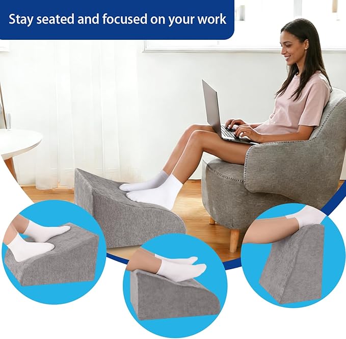 Foot Rest for Under Desk at Work, Ergonomic Under Desk Footrest with Washable Cover for Office, Home & Gaming Leg Elevation Pillow Dark Gray