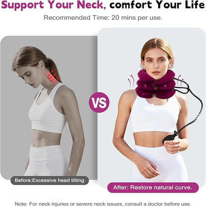 Neck Stretcher,Inflatable Cervical Traction Neck Device,Neck Relief Tool,Adjustable Cervical Brace,Home Use Neck Decompression (Red)