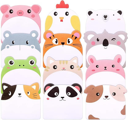 Cute Sticky Notes - 24 Pcs, 720 Sheets, 12 Animal Designs for Party Bags & Favors
