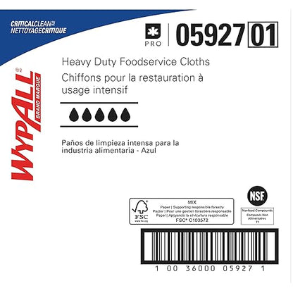 WypAll CriticalClean High Capacity Cloths Heavy Duty Foodservice Wipes (05927), Quarterfold Towels, Blue (1 Box of 300 Sheets, 300 Sheet Total)