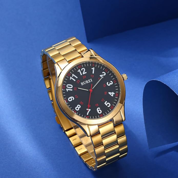 BUREI Men Watches Fashion Analog Stainless Steel Quartz Waterproof Watches,Gift for Men.