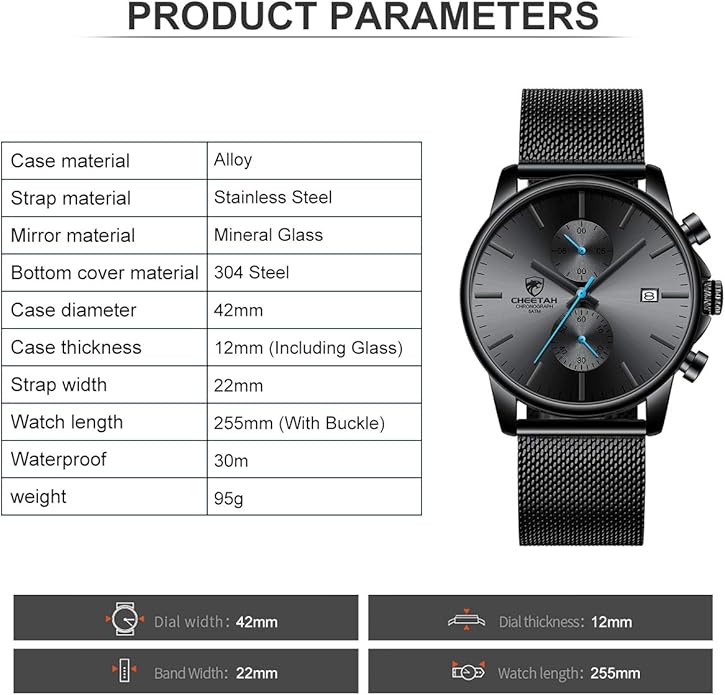 GOLDEN HOUR Mens Watch Fashion Sleek Minimalist Quartz Analog Mesh Stainless Steel Waterproof Chronograph Watches for Men with Auto Date