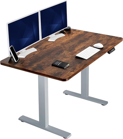 VIVO Electric 48 x 30 in Rustic Standing Desk, Memory Height Adjustment, 1B Series, One-Piece Vintage Brown Top, Gray Frame, DESK-KIT-1G5N