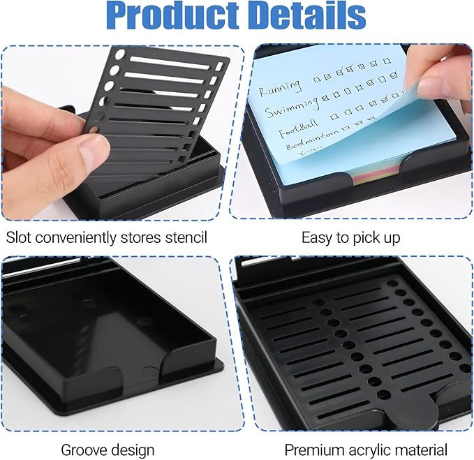 Sticky Note Stencil and Holder, Stick List Organizer, Post It Dispenser for Room and Office Desk Organizer, with Five Different Stencil