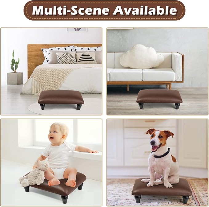 Small Foot Stool Ottoman with Stable Wood Legs Upholstered Footstool Padded Foot Rest Step Stool for High Beds Seat Chair Couch Sofa Patio Bedroom Living Room Office (5.9" H-Brown)